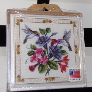 MCG Textiles Cross-Stitch Kit Hummingbird/Flowers Trivet Hot Plate 6x6" Acrylic